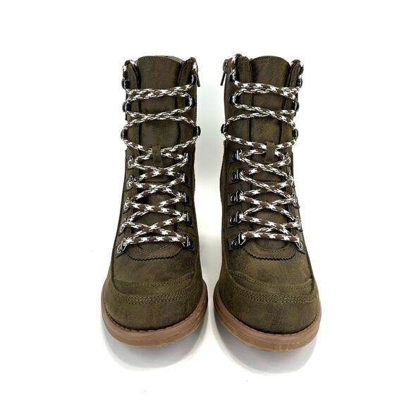 Carlos Santana Ardent Green Ankle Boot Sz 10 Faux Leather Block Heel Zip Closure - Picture 9 of 15